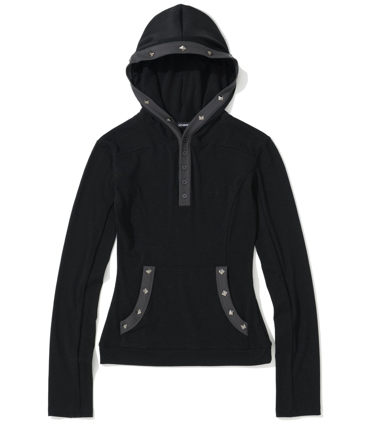 낫포너드(NOT4NERD) W Stud Incision Henley Neck Hood - Black