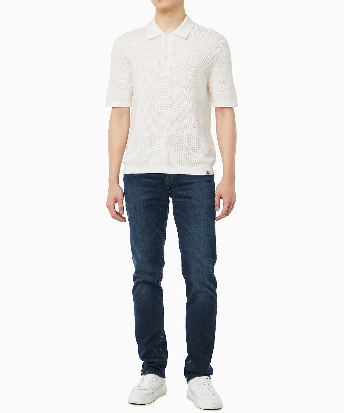 캘빈클라인 진(CALVIN KLEIN JEANS) 코튼 와플 폴로 칼라 반팔 스웨터 4RF316G YAS