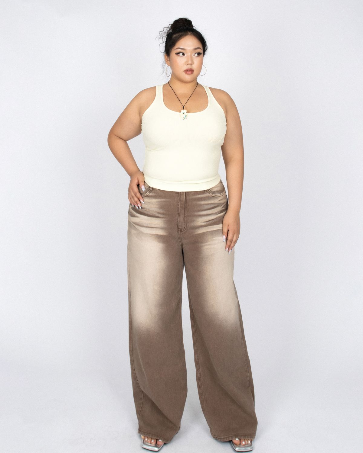 쿨시스(COOLSIS) CS BROWN WASH WIDE JEANS-026