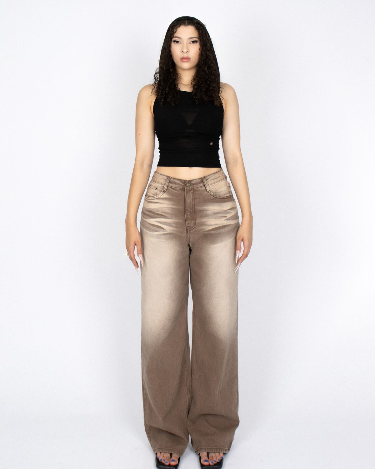쿨시스(COOLSIS) CS BROWN WASH WIDE JEANS-026