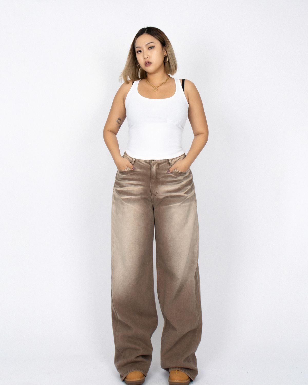 쿨시스(COOLSIS) CS BROWN WASH WIDE JEANS-026