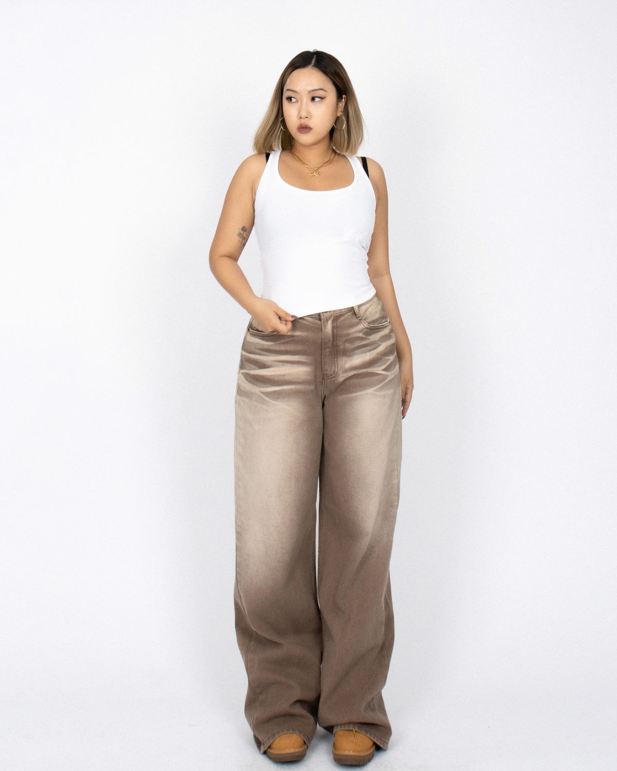쿨시스(COOLSIS) CS BROWN WASH WIDE JEANS-026