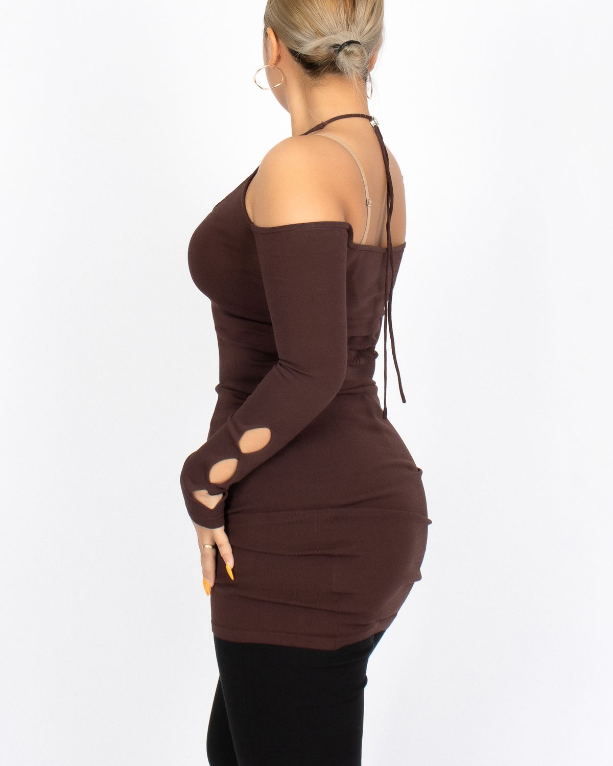 쿨시스(COOLSIS) CS HALTER MINI KNIT DRESS-026 (BROWN)