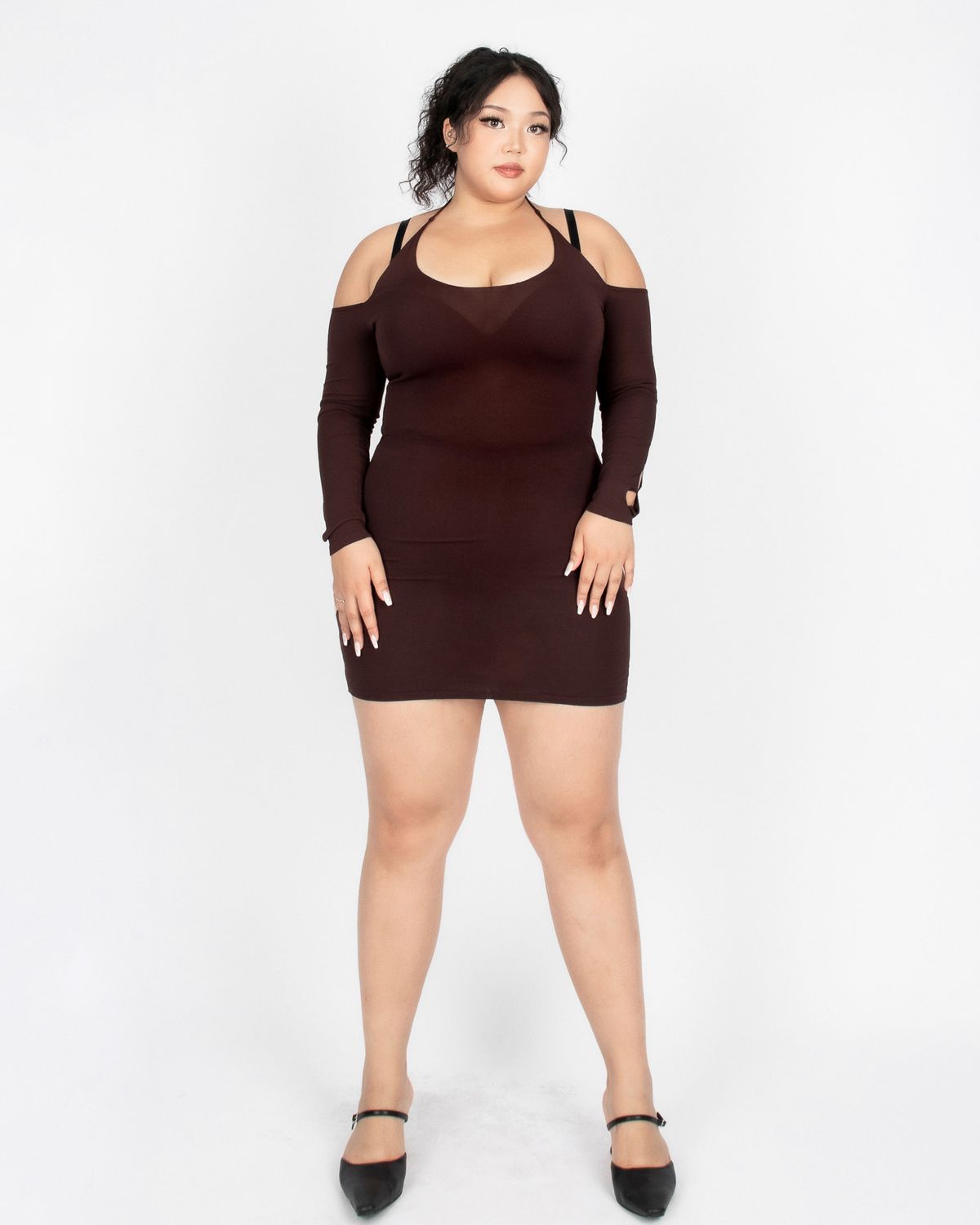 쿨시스(COOLSIS) CS HALTER MINI KNIT DRESS-026 (BROWN)