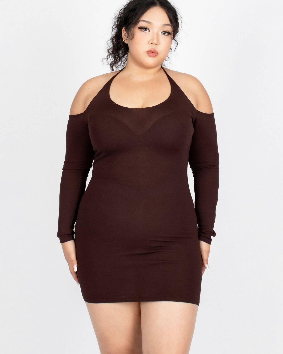 쿨시스(COOLSIS) CS HALTER MINI KNIT DRESS-026 (BROWN)