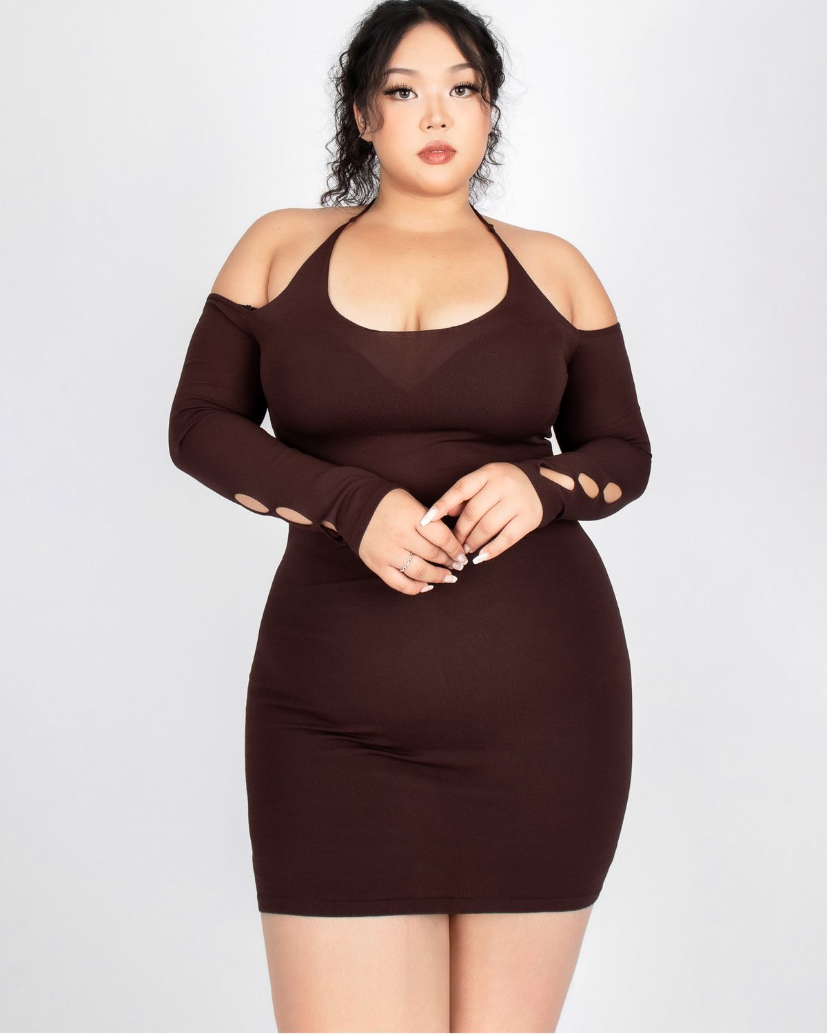 쿨시스(COOLSIS) CS HALTER MINI KNIT DRESS-026 (BROWN)