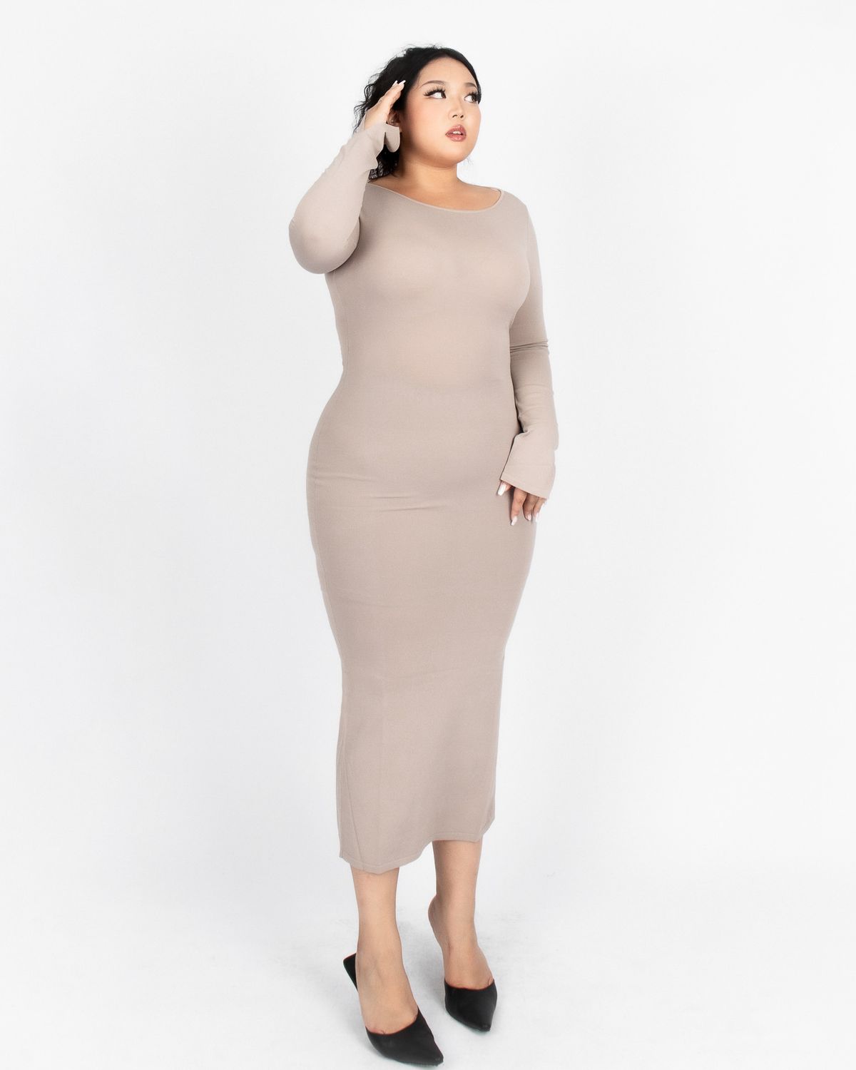 쿨시스(COOLSIS) CS BACK OFF MAXI KNIT DRESS-027 (BEIGE)