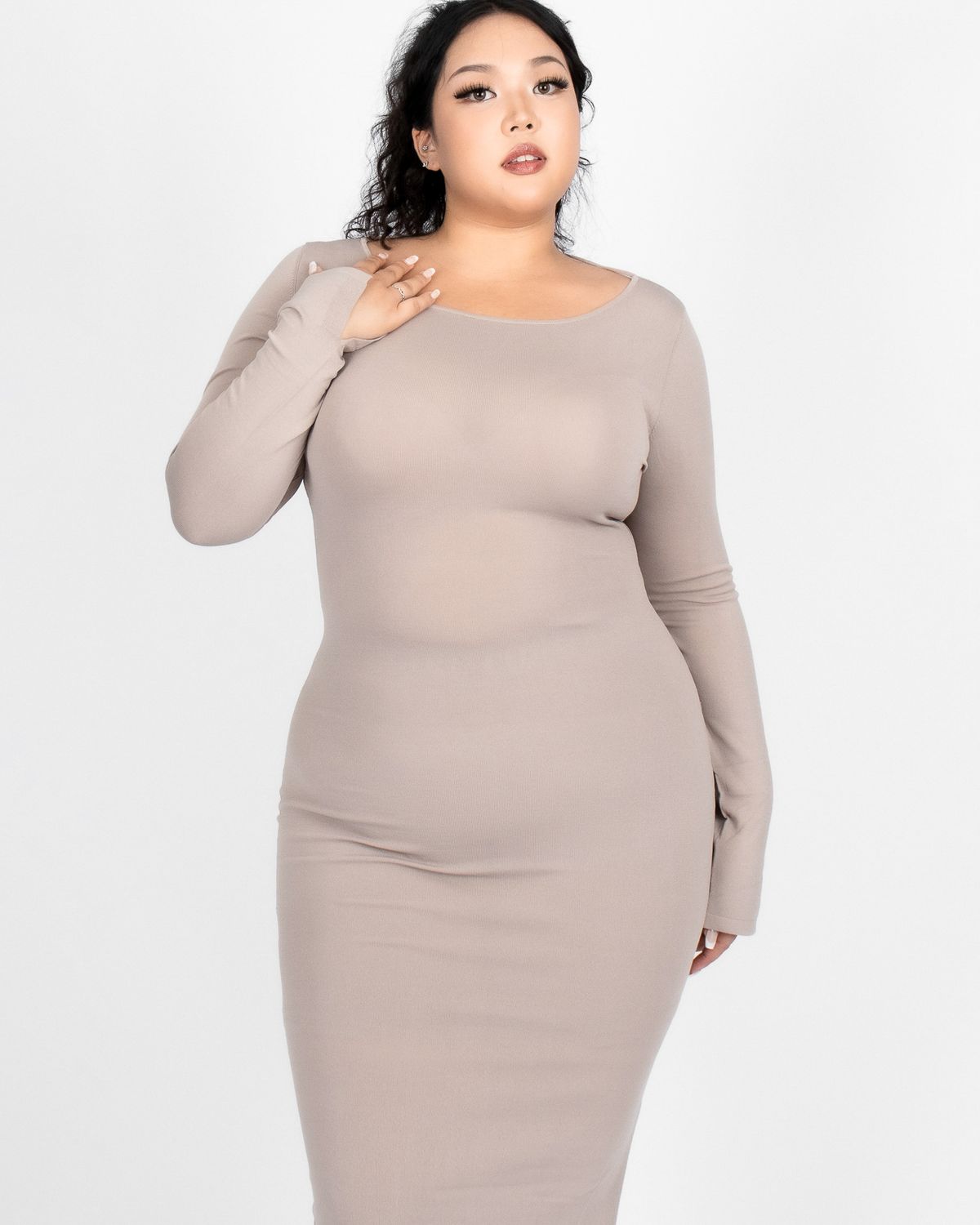 쿨시스(COOLSIS) CS BACK OFF MAXI KNIT DRESS-027 (BEIGE)