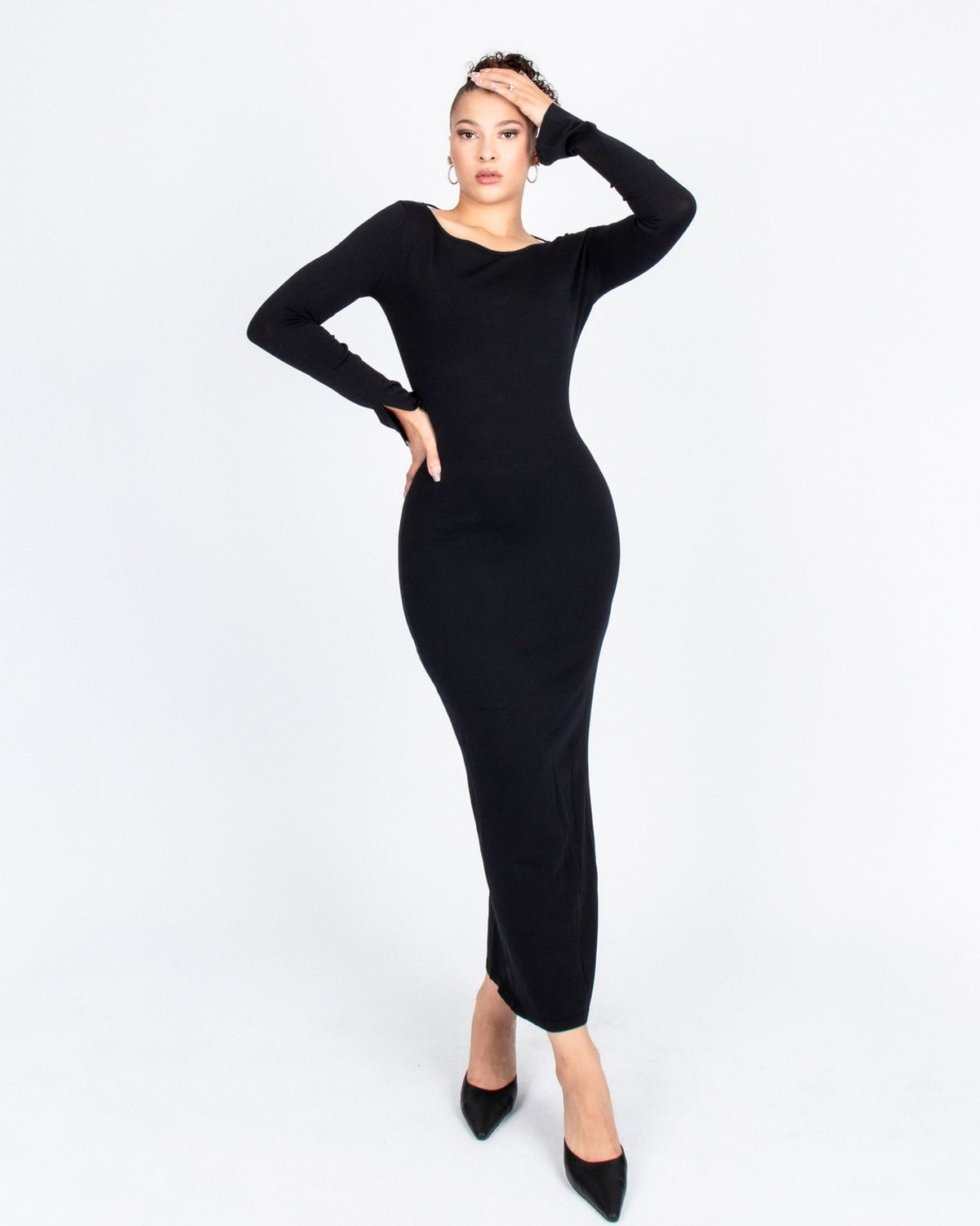 쿨시스(COOLSIS) CS BACK OFF MAXI KNIT DRESS-027 (BLACK)