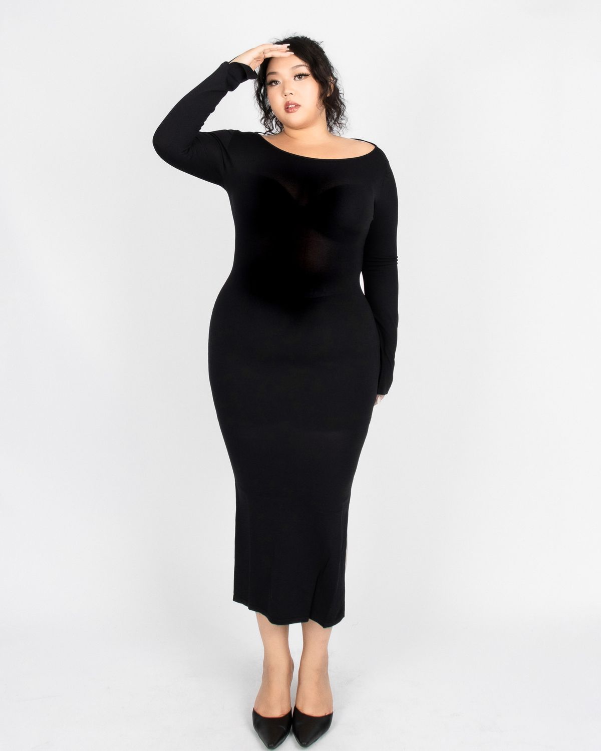 쿨시스(COOLSIS) CS BACK OFF MAXI KNIT DRESS-027 (BLACK)