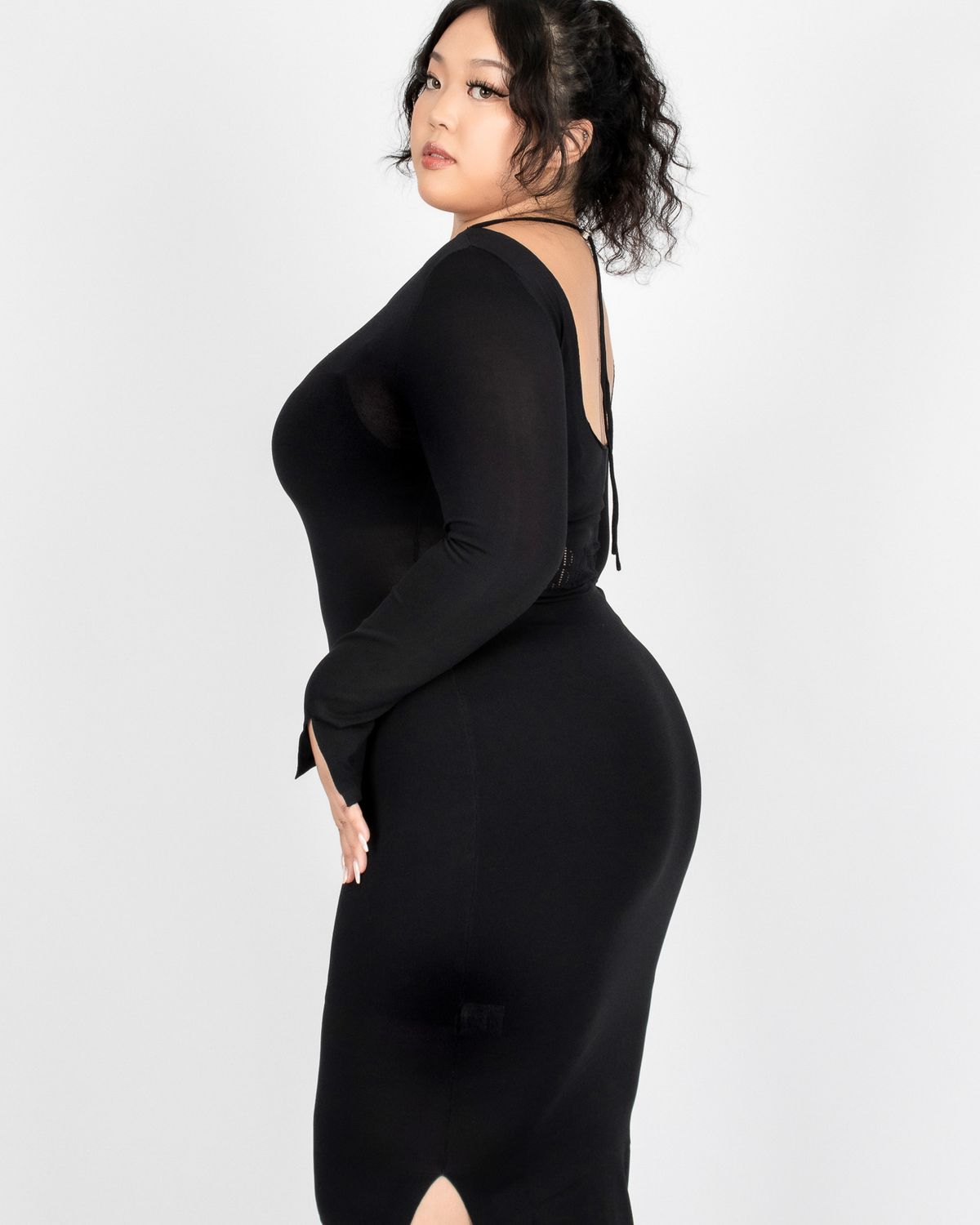쿨시스(COOLSIS) CS BACK OFF MAXI KNIT DRESS-027 (BLACK)