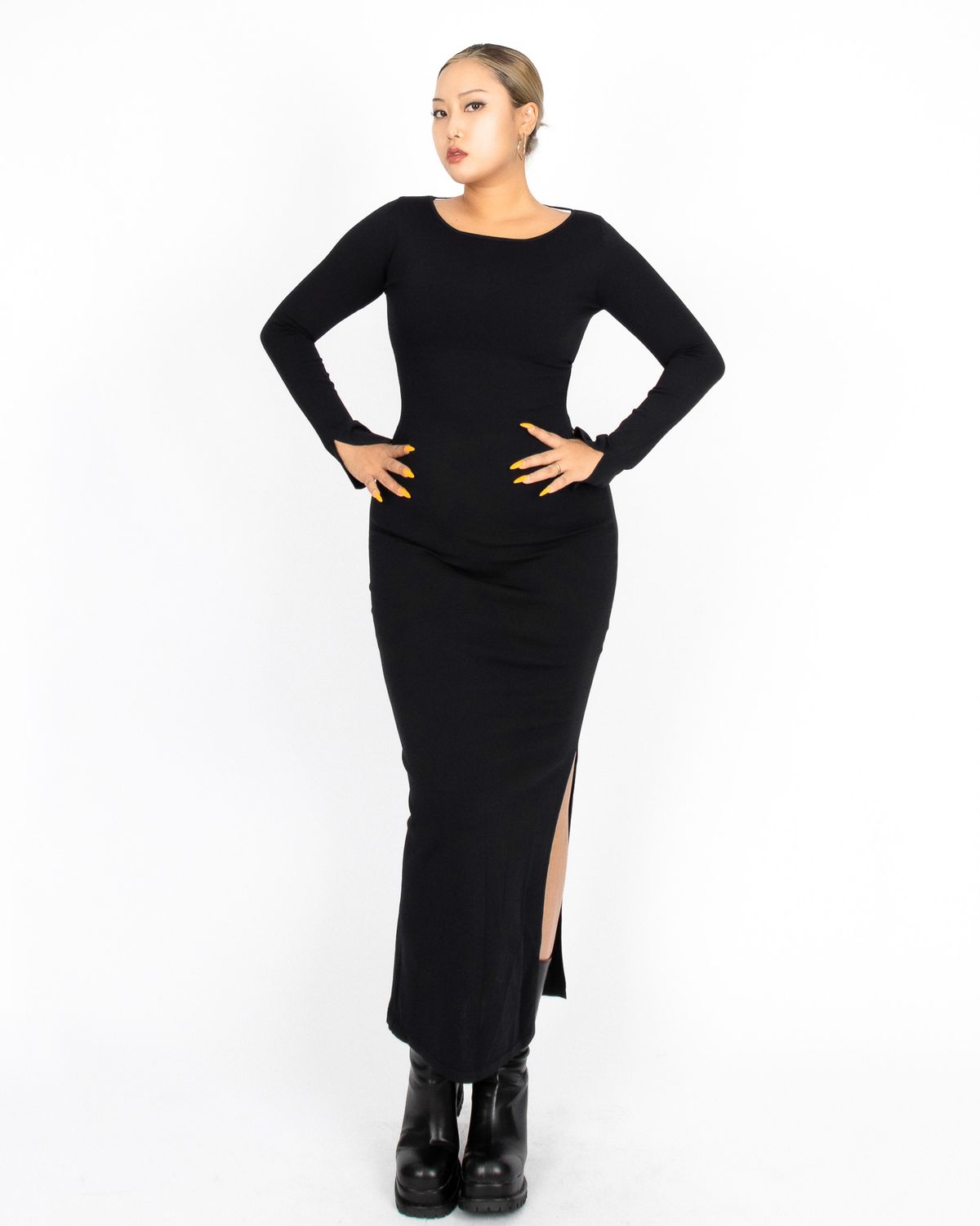 쿨시스(COOLSIS) CS BACK OFF MAXI KNIT DRESS-027 (BLACK)