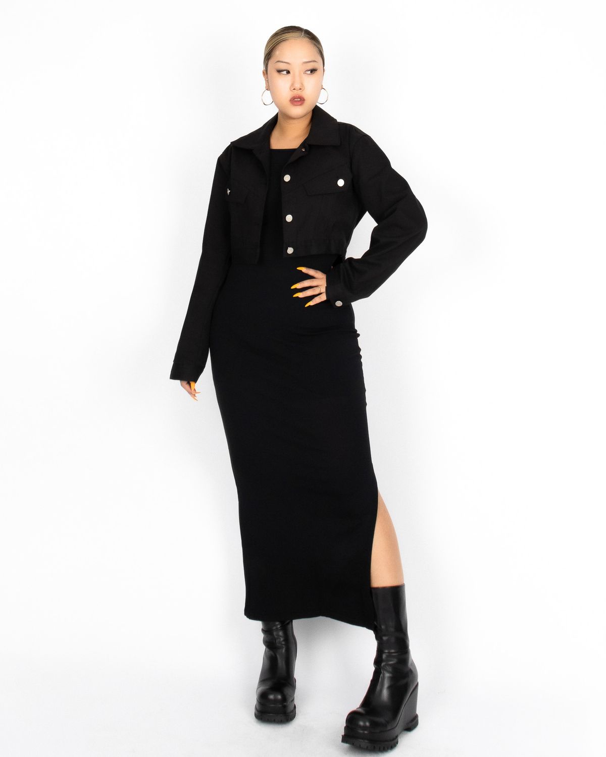 쿨시스(COOLSIS) CS BACK OFF MAXI KNIT DRESS-027 (BLACK)