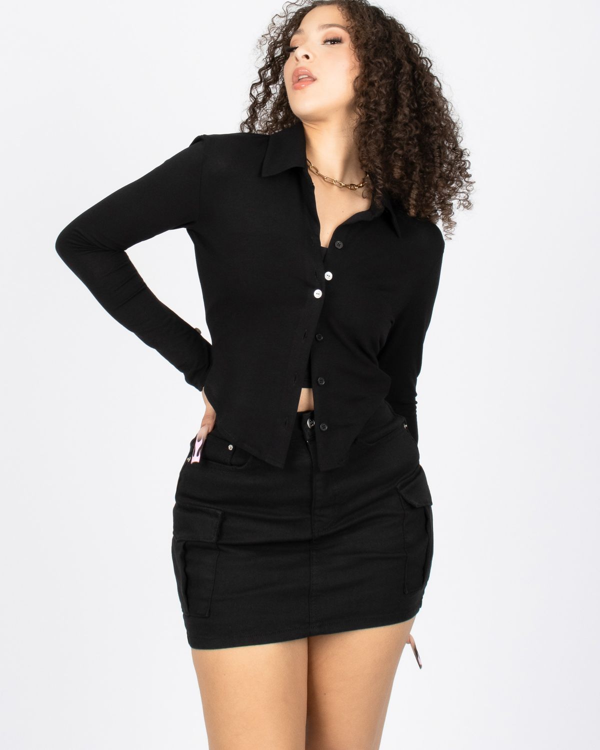 쿨시스(COOLSIS) CS LIPS BUTTON SS SHIRTS-024 (BLACK)