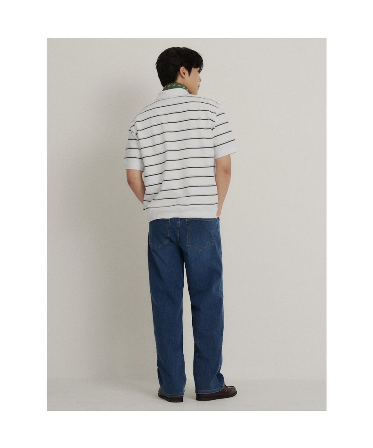 빈폴 멘(BEANPOLE MEN) 칼라넥 스트라이프 미니와플 반소매 티셔츠  라이트 그린