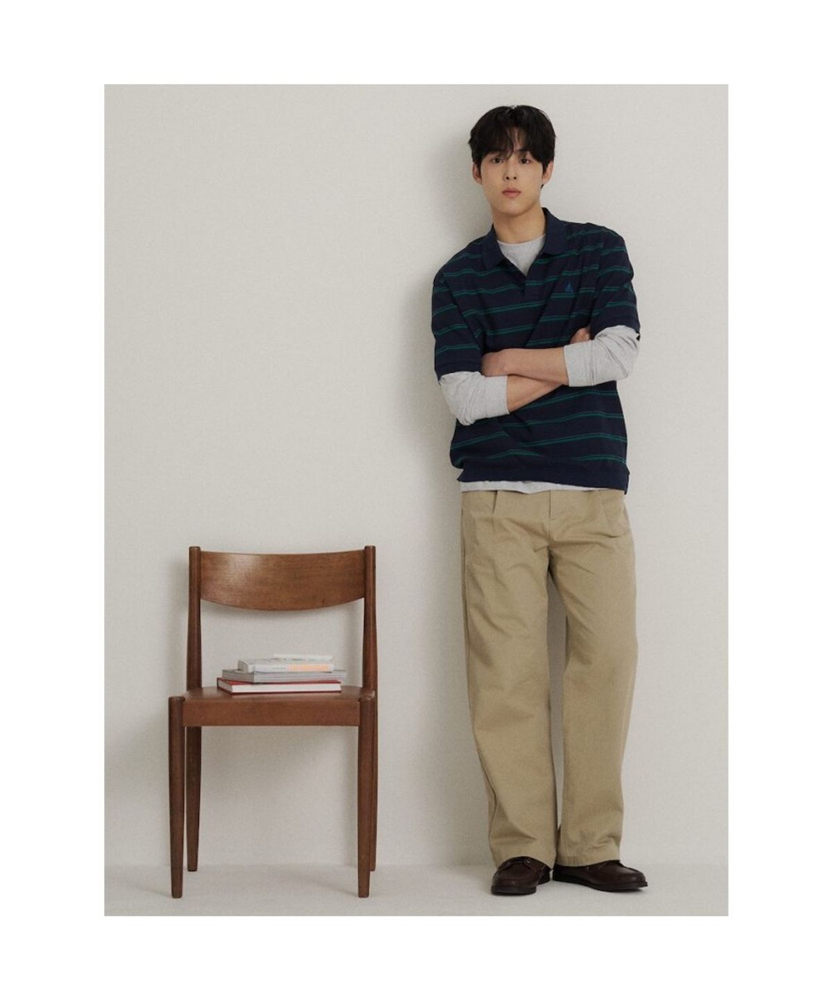 빈폴 멘(BEANPOLE MEN) 칼라넥 스트라이프 미니와플 반소매 티셔츠  네이비