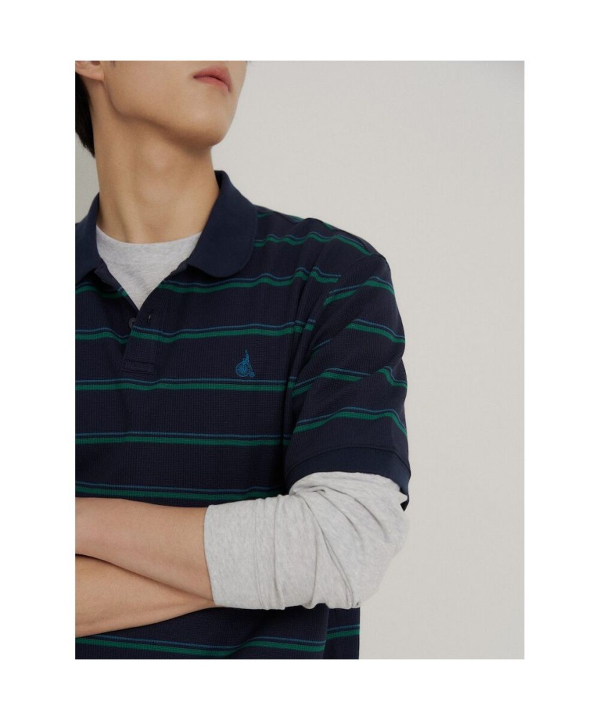 빈폴 멘(BEANPOLE MEN) 칼라넥 스트라이프 미니와플 반소매 티셔츠  네이비