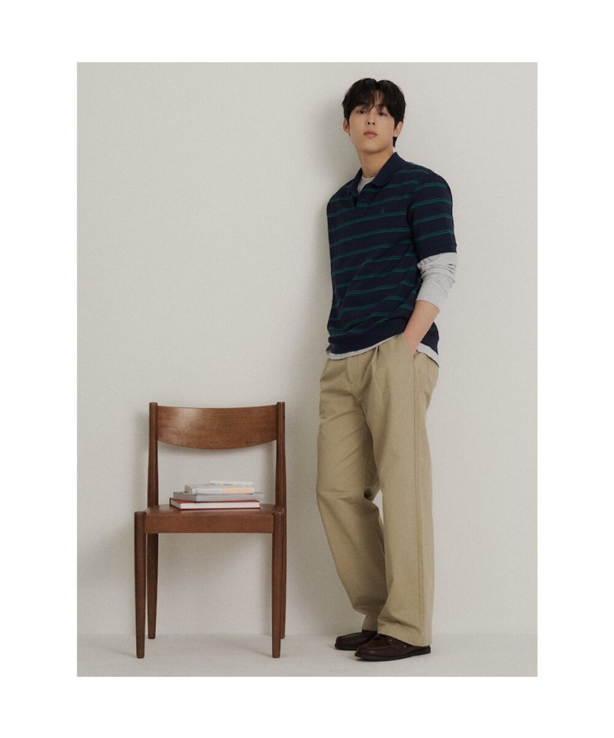 빈폴 멘(BEANPOLE MEN) 칼라넥 스트라이프 미니와플 반소매 티셔츠  네이비