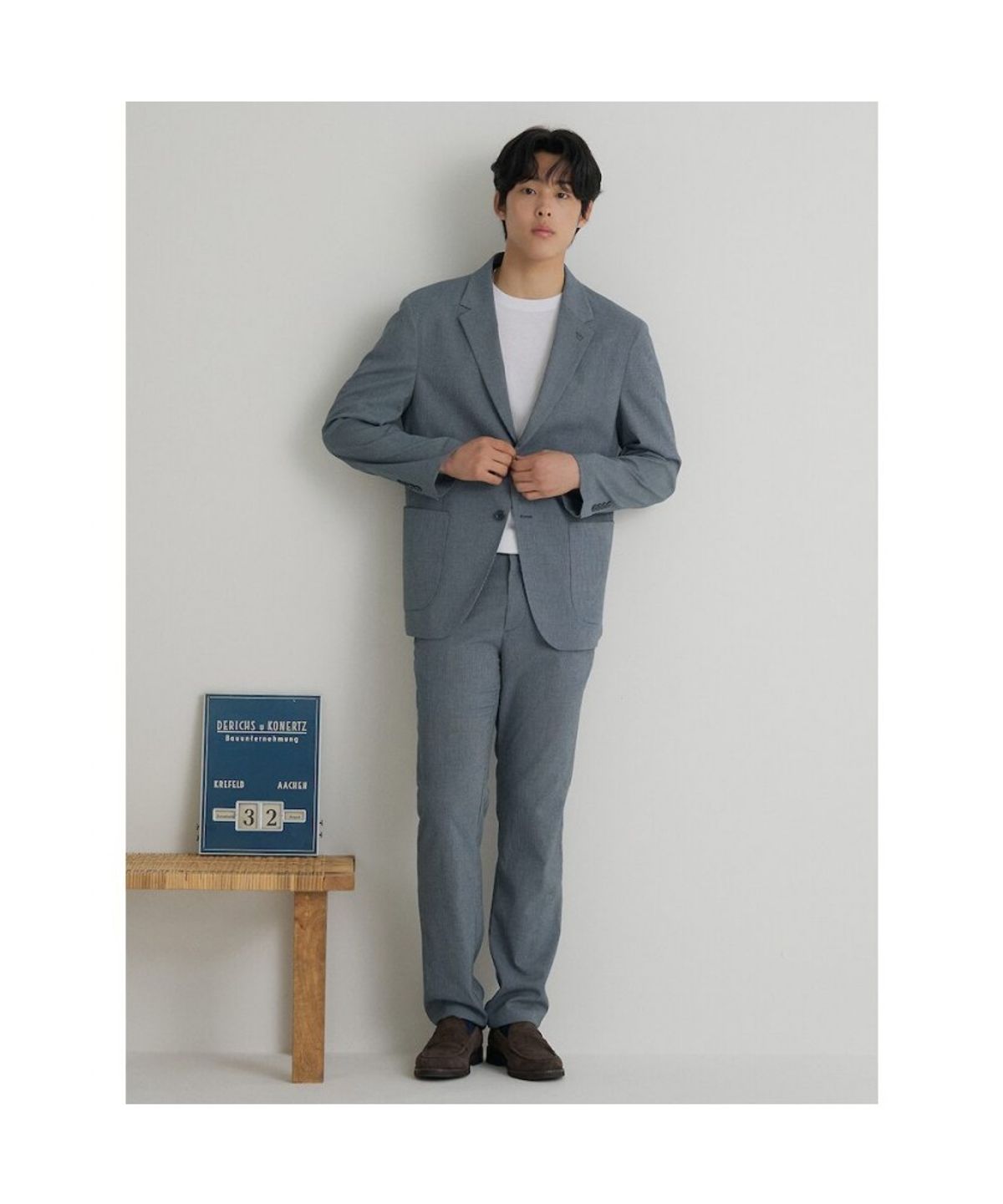 빈폴 멘(BEANPOLE MEN) 시어서커 패턴 셋업 스탠다드핏 팬츠  네이비