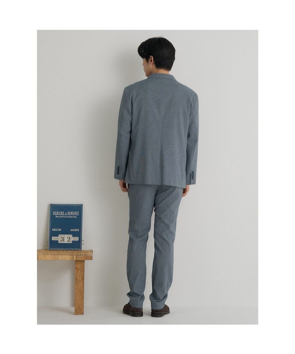 빈폴 멘(BEANPOLE MEN) 시어서커 패턴 셋업 스탠다드핏 팬츠  네이비