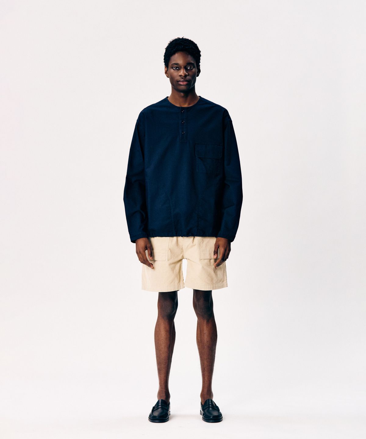 에스피오나지(ESPIONAGE) Cotton Oxford Henley Shirt Navy