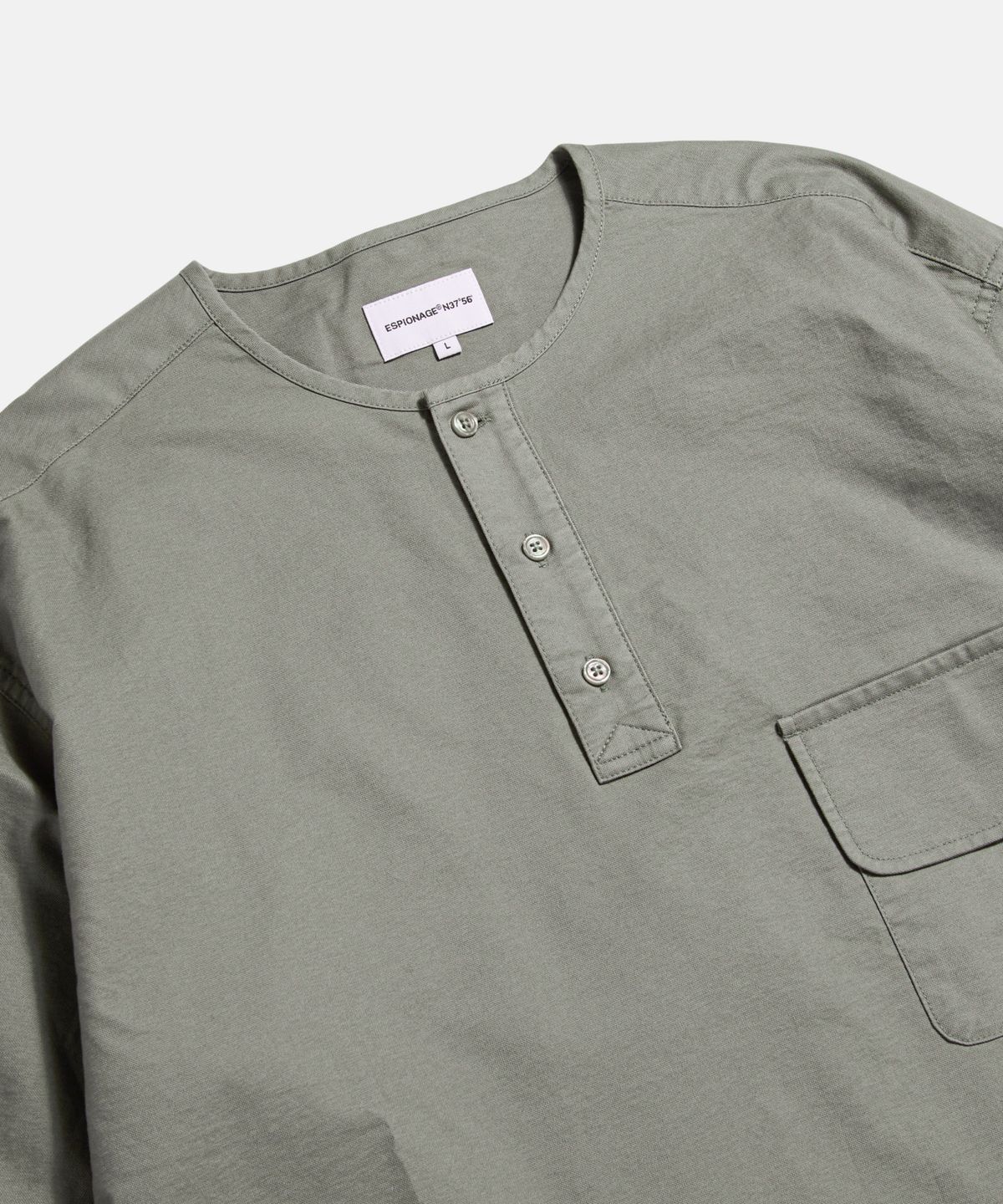 에스피오나지(ESPIONAGE) Cotton Oxford Henley Shirt Grey