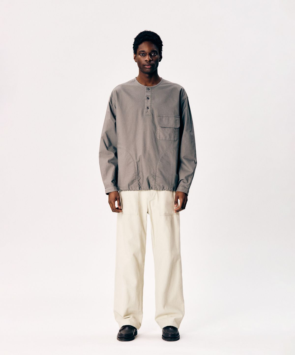에스피오나지(ESPIONAGE) Cotton Oxford Henley Shirt Grey