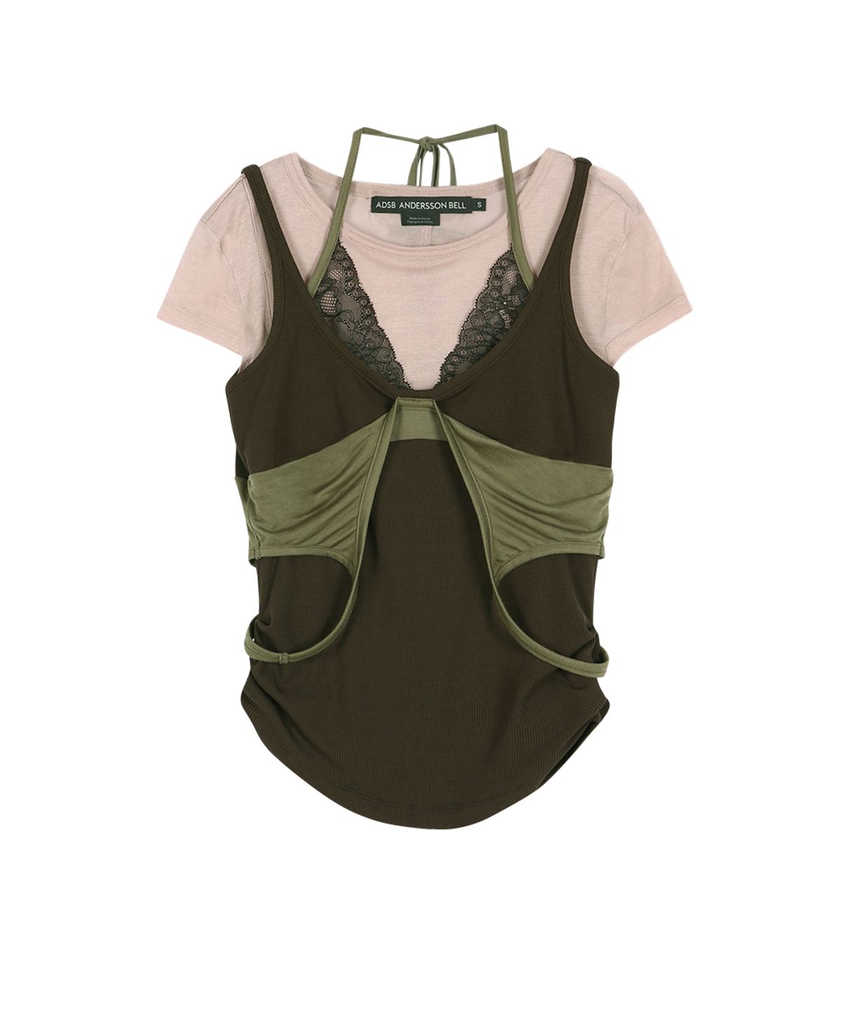 앤더슨벨(ADSB ANDERSSON BELL) UPSIDE-DOWN LAYERED T-SHIRT atb1557w(PINK/BROWN)