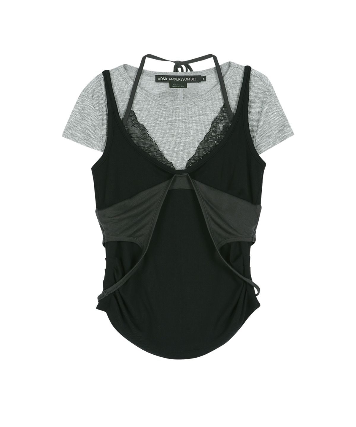 앤더슨벨(ADSB ANDERSSON BELL) UPSIDE-DOWN LAYERED T-SHIRT atb1556w(GREY/BLACK)