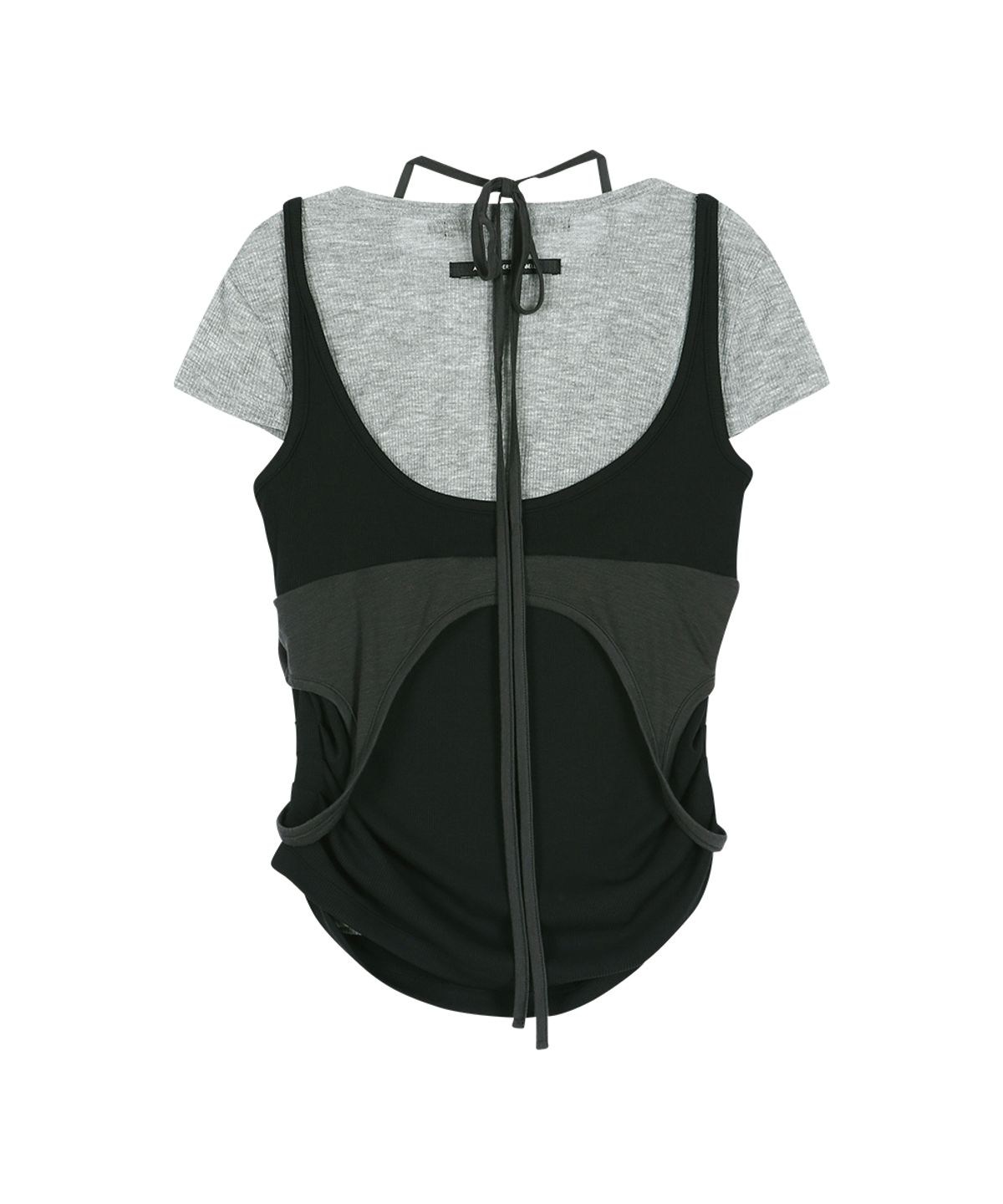 앤더슨벨(ADSB ANDERSSON BELL) UPSIDE-DOWN LAYERED T-SHIRT atb1556w(GREY/BLACK)
