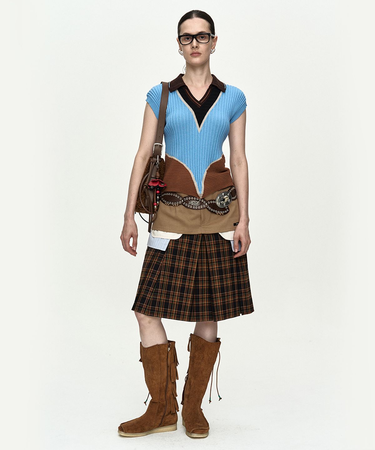 앤더슨벨(ADSB ANDERSSON BELL) COLOR-BLOCKED KNIT POLO VEST atb1498w(BLUE/BROWN)
