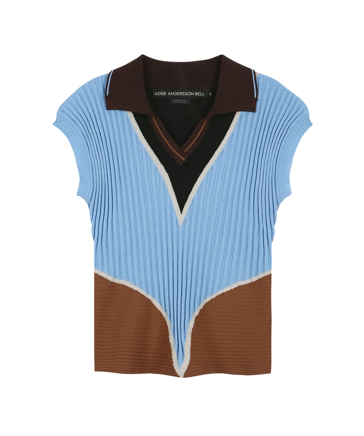 앤더슨벨(ADSB ANDERSSON BELL) COLOR-BLOCKED KNIT POLO VEST atb1498w(BLUE/BROWN)