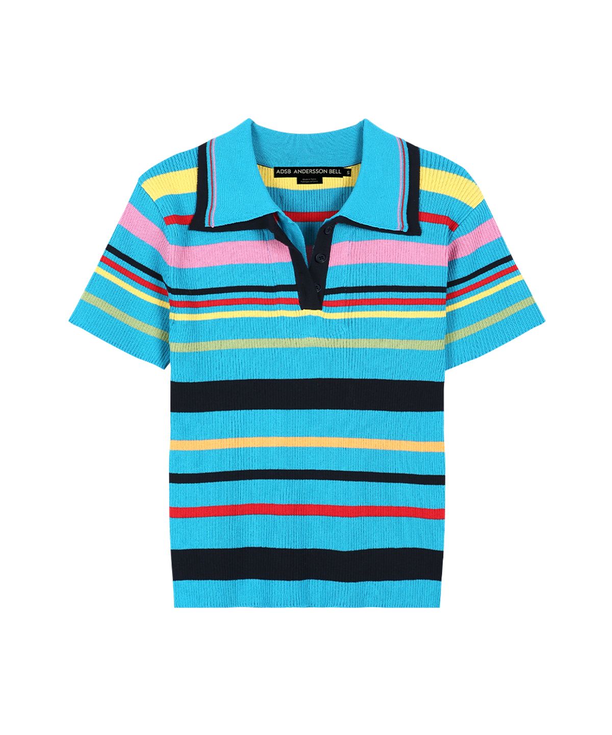 앤더슨벨(ADSB ANDERSSON BELL) MULTI-COLOR STRIPE KNIT POLO TOP atb1500w(BLUE/RED)