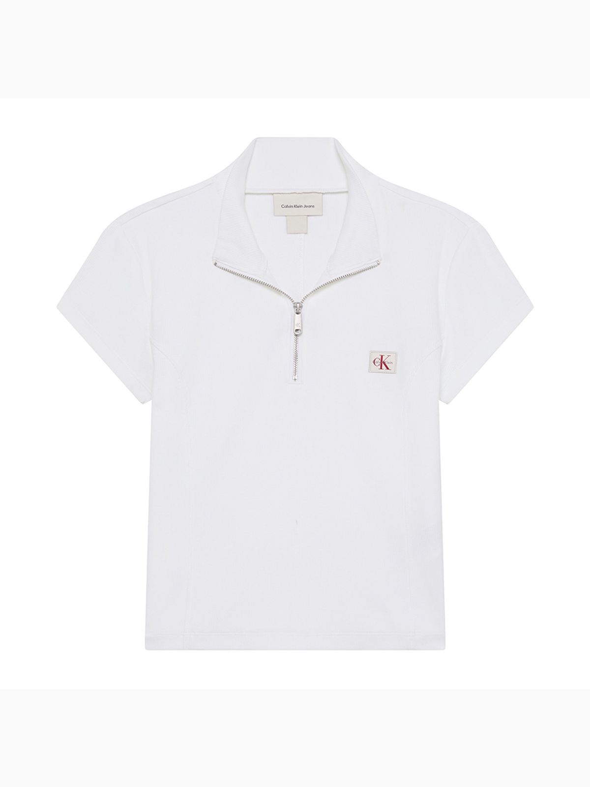 캘빈클라인 진(CALVIN KLEIN JEANS) 여성 우븐라벨 베이비립 집 목크넥 반팔 티셔츠 47G240G YAF