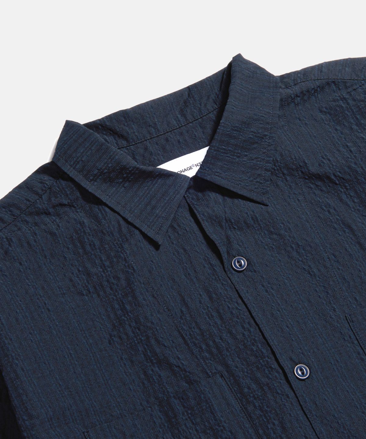 에스피오나지(ESPIONAGE) Checked Seersucker Open Collar Shirt Navy