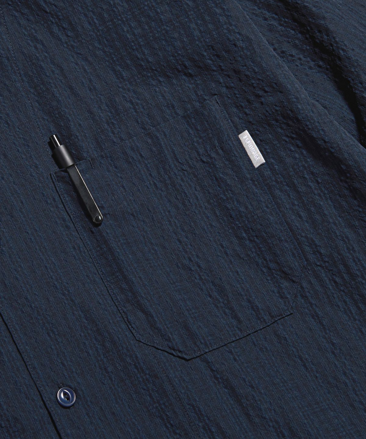 에스피오나지(ESPIONAGE) Checked Seersucker Open Collar Shirt Navy