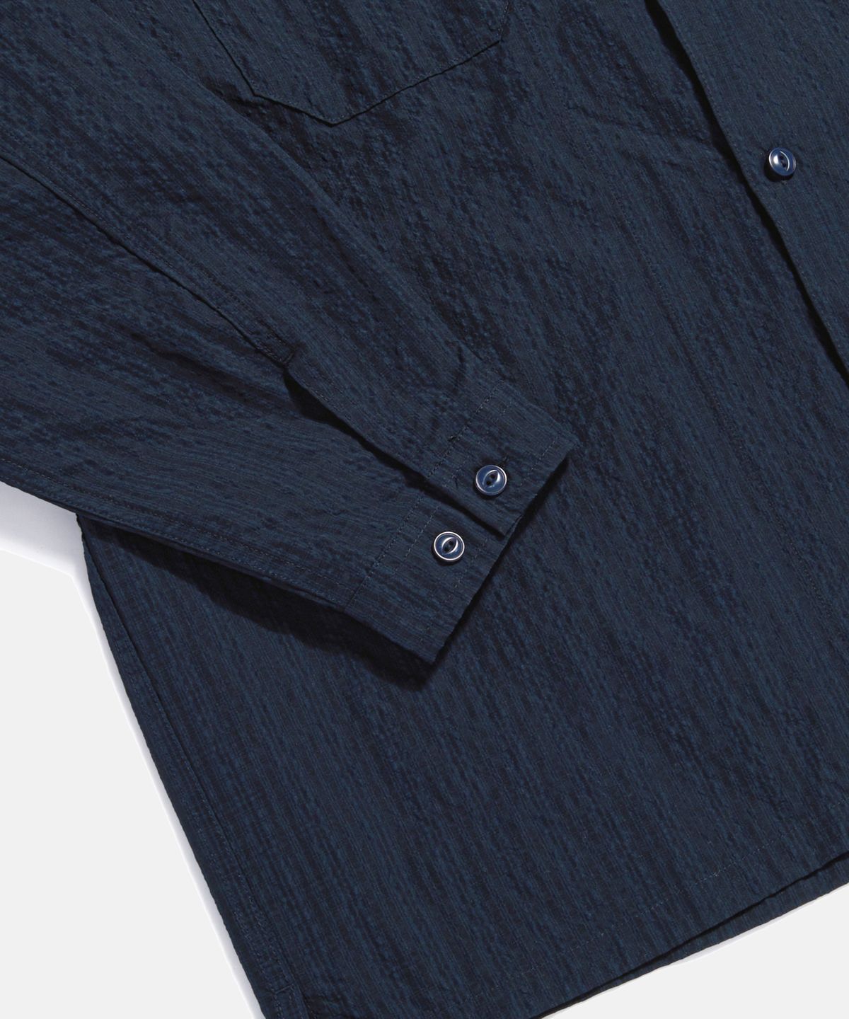 에스피오나지(ESPIONAGE) Checked Seersucker Open Collar Shirt Navy