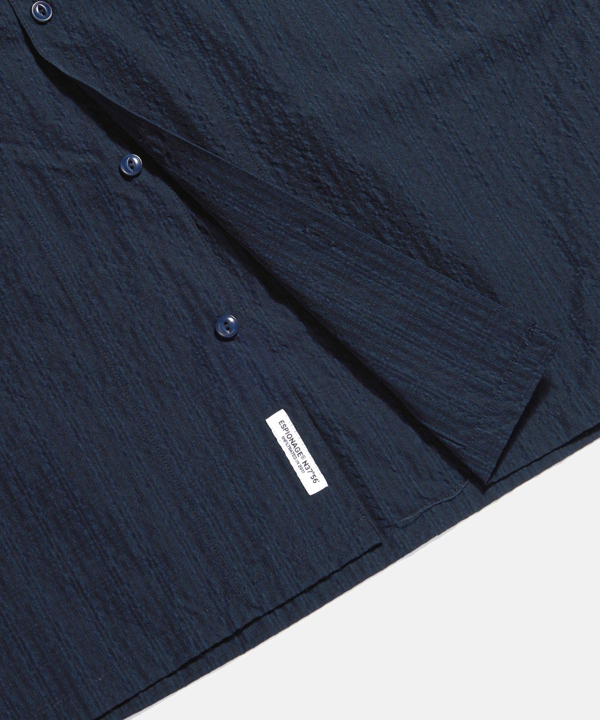 에스피오나지(ESPIONAGE) Checked Seersucker Open Collar Shirt Navy