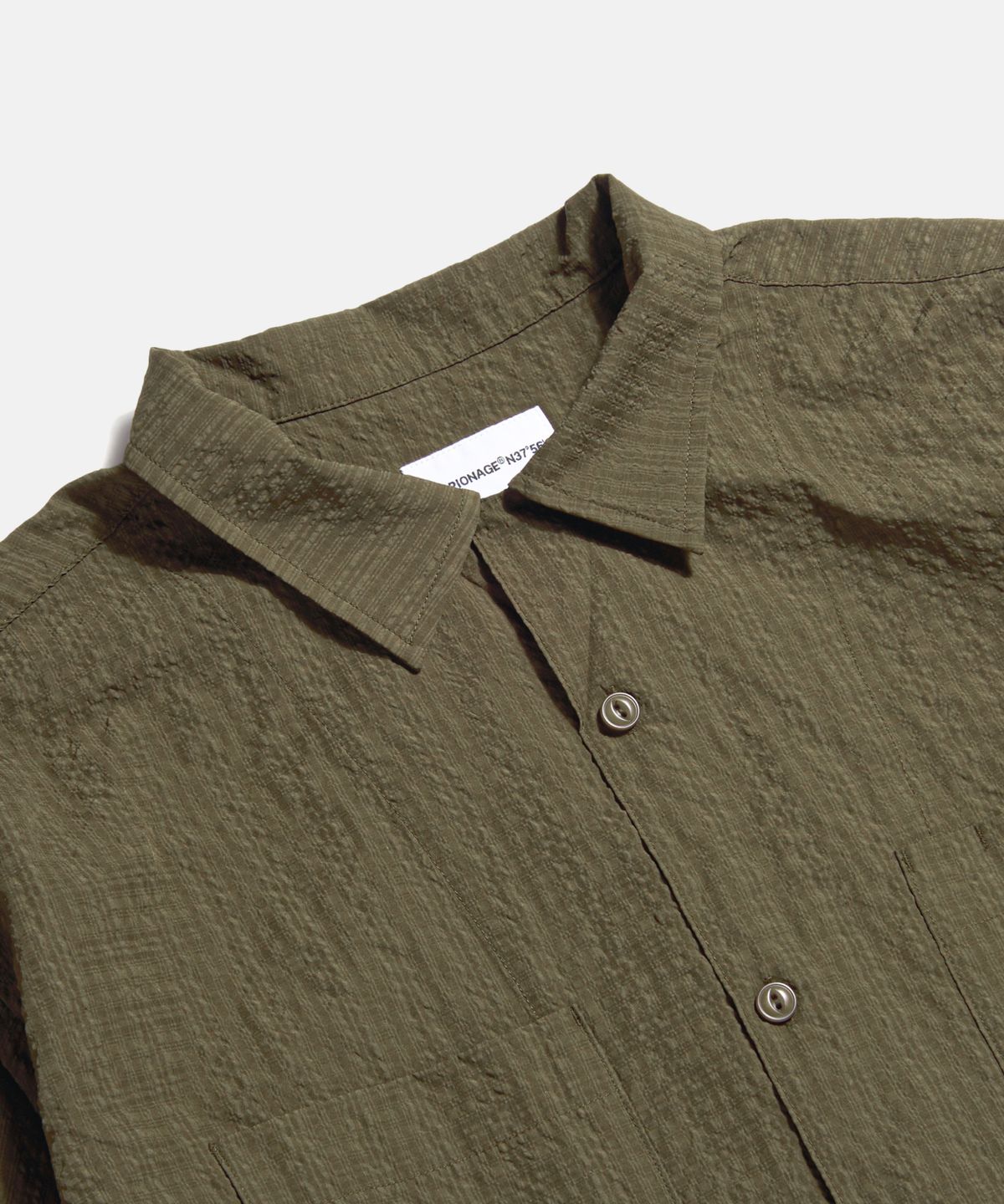 에스피오나지(ESPIONAGE) Checked Seersucker Open Collar Shirt Taupe