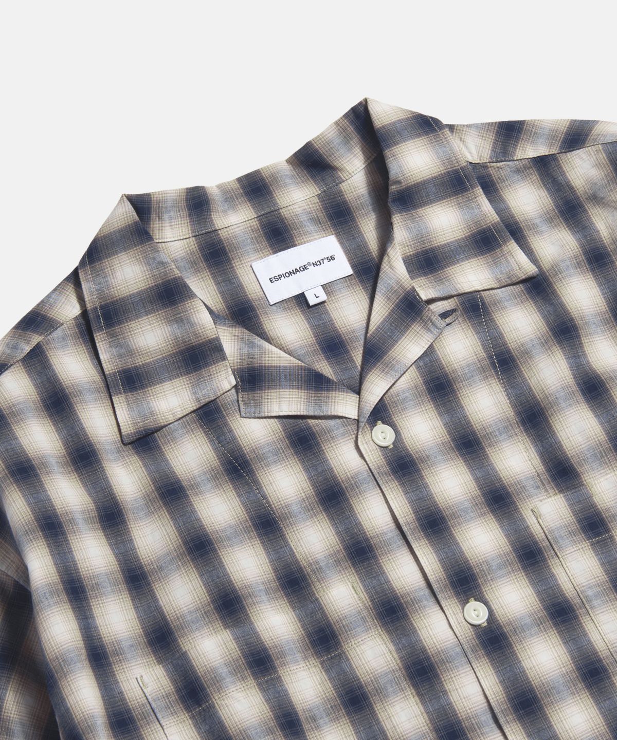 에스피오나지(ESPIONAGE) Checked Open Collar Shirt Navy