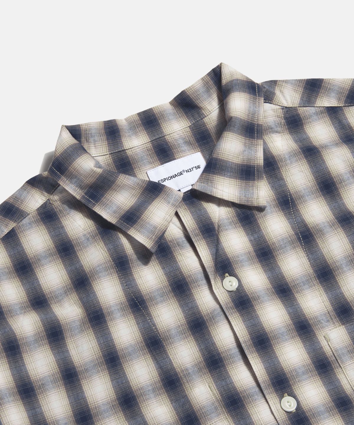 에스피오나지(ESPIONAGE) Checked Open Collar Shirt Navy