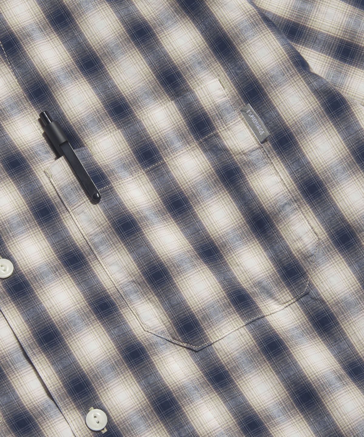 에스피오나지(ESPIONAGE) Checked Open Collar Shirt Navy