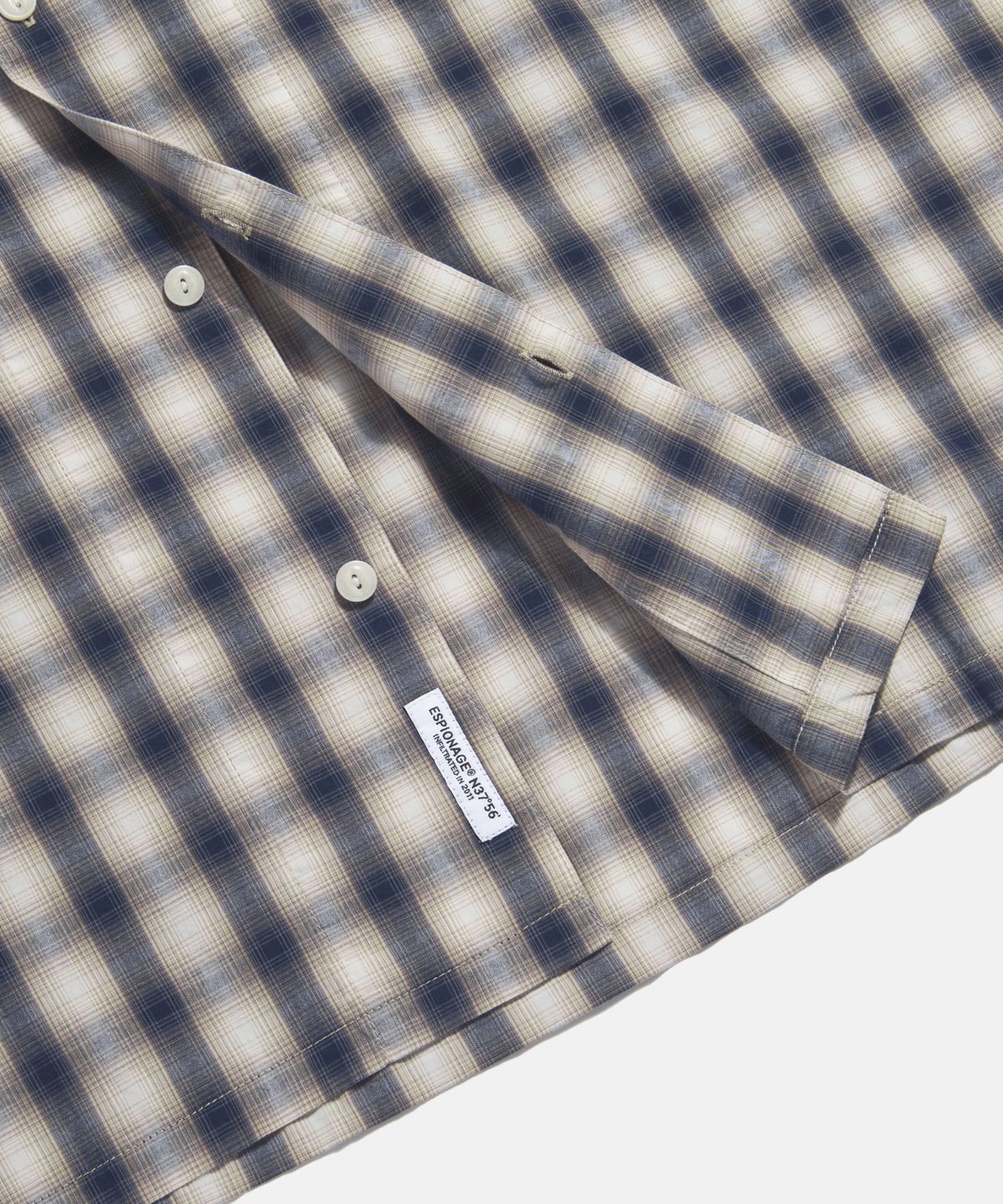 에스피오나지(ESPIONAGE) Checked Open Collar Shirt Navy