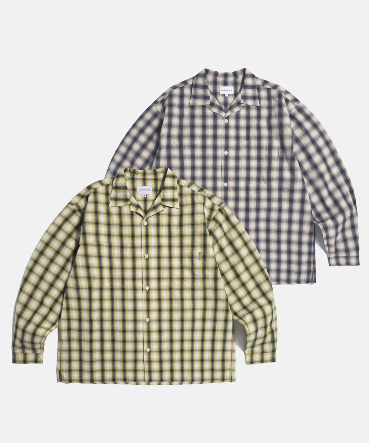 에스피오나지(ESPIONAGE) Checked Open Collar Shirt Mustard