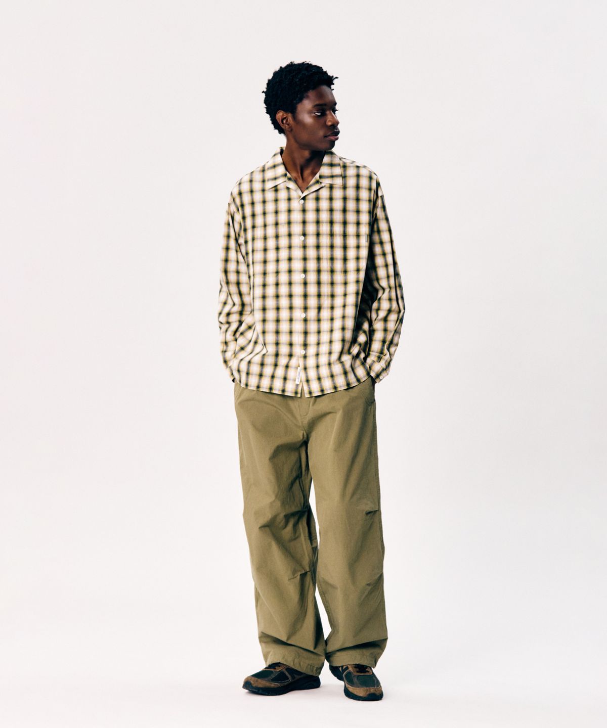 에스피오나지(ESPIONAGE) Checked Open Collar Shirt Mustard