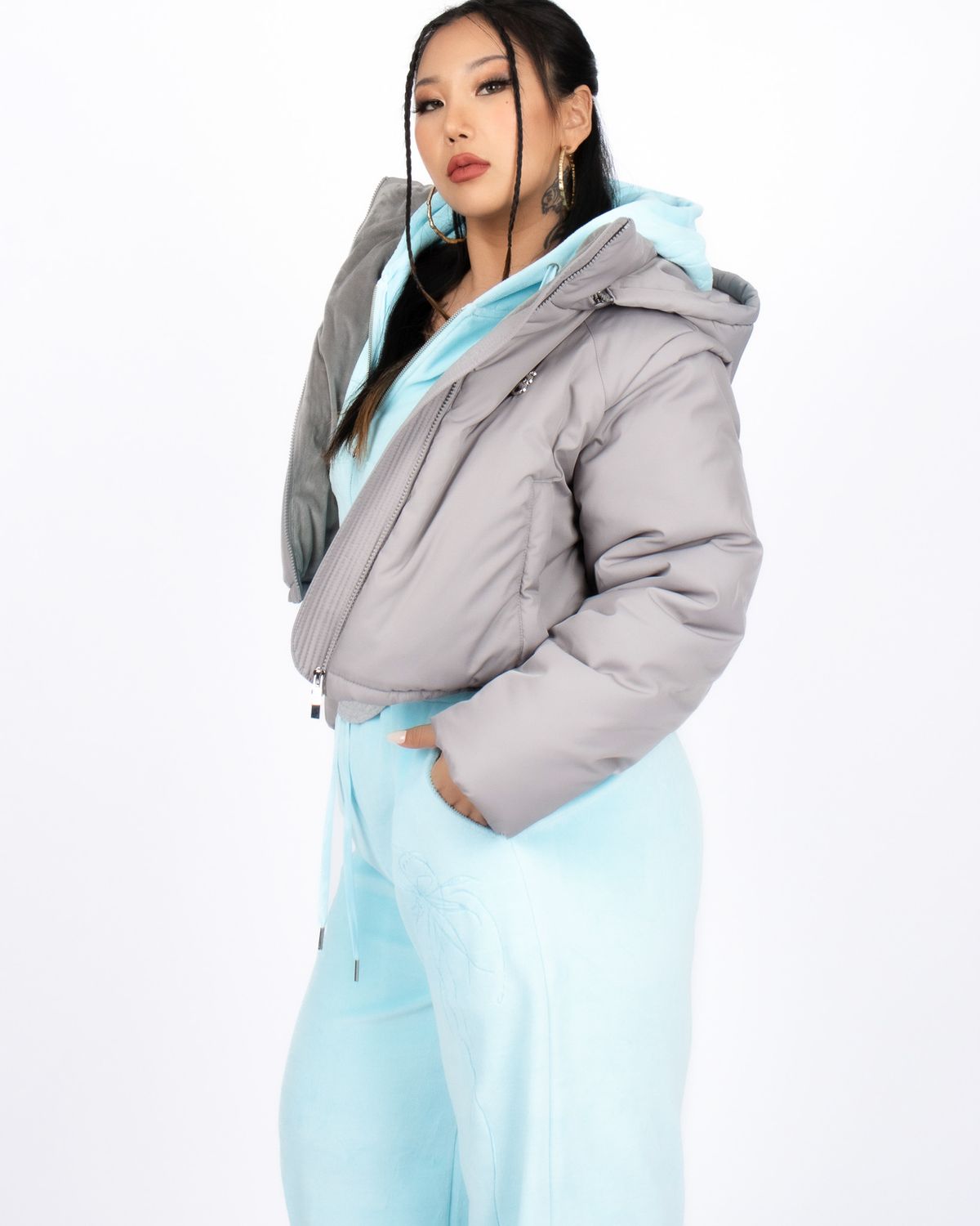 쿨시스(COOLSIS) CS FUR CROP PUFFER JACKET-011 (GRAY)