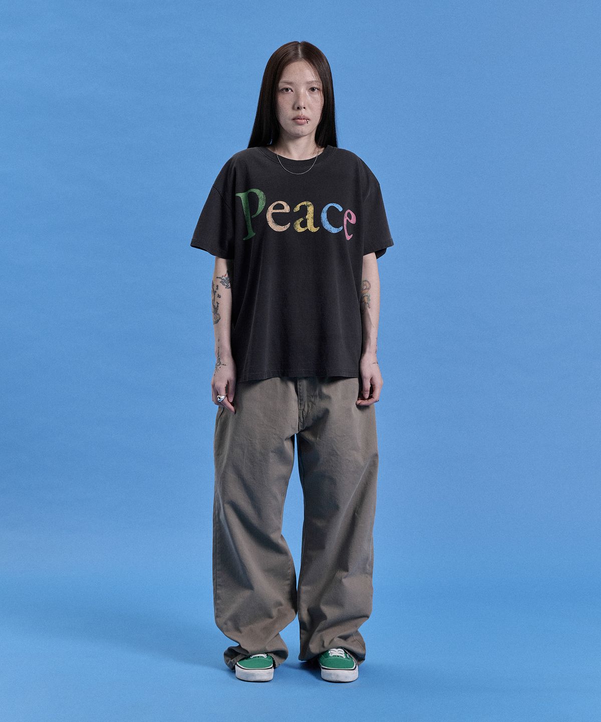 카이소(KYSO) 피스 티셔츠 빈티지 블랙