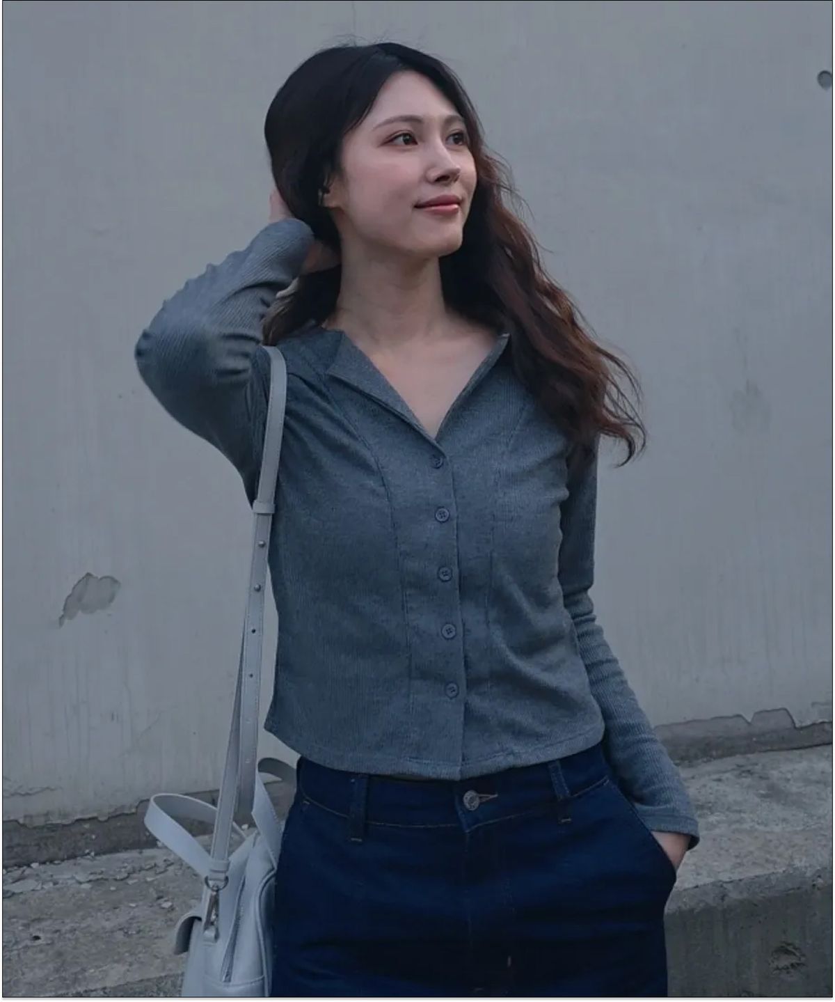 미쏘(MIXXO) 버튼 골지 가디건형 티셔츠_MIWCMG301A