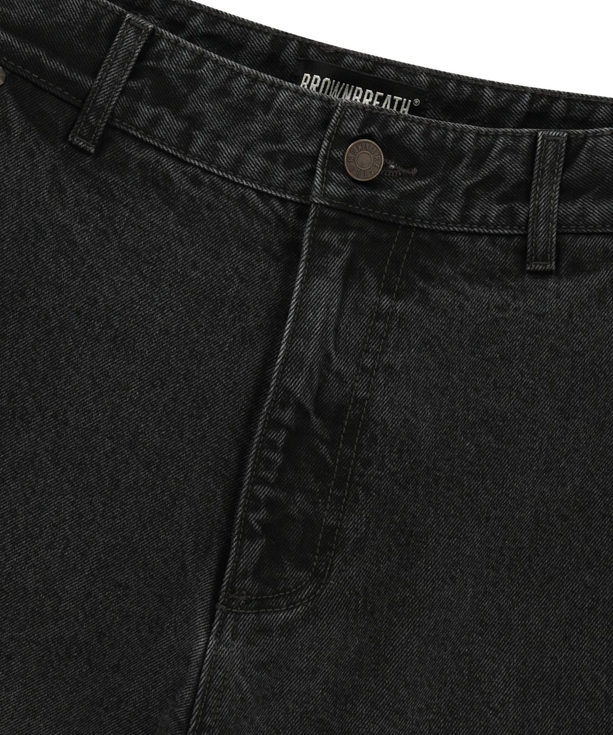 브라운브레스(BROWNBREATH) DOUBLE KNEE DENIM SHORTS - BLACK