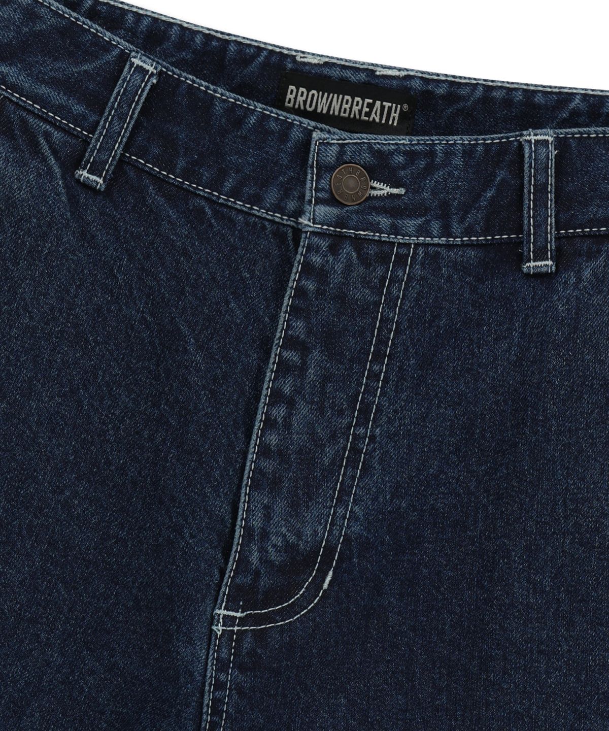 브라운브레스(BROWNBREATH) DOUBLE KNEE DENIM SHORTS - BLUE